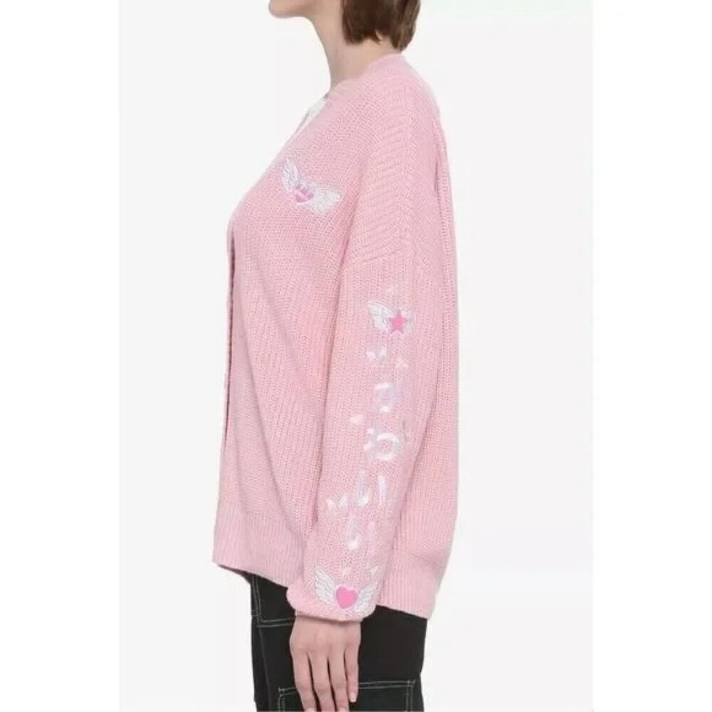 Hot Topic Women's Kawaii Wings Embroidered Cardigan Pink Size Medium / Small - Picture 7 of 10